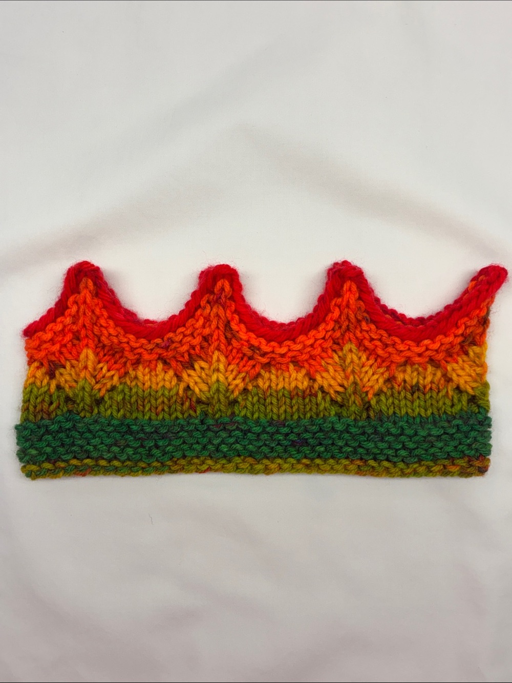 Hand-Knit Rainbow Crown Headband - Green, Yellow & Red - Adult/Youth size